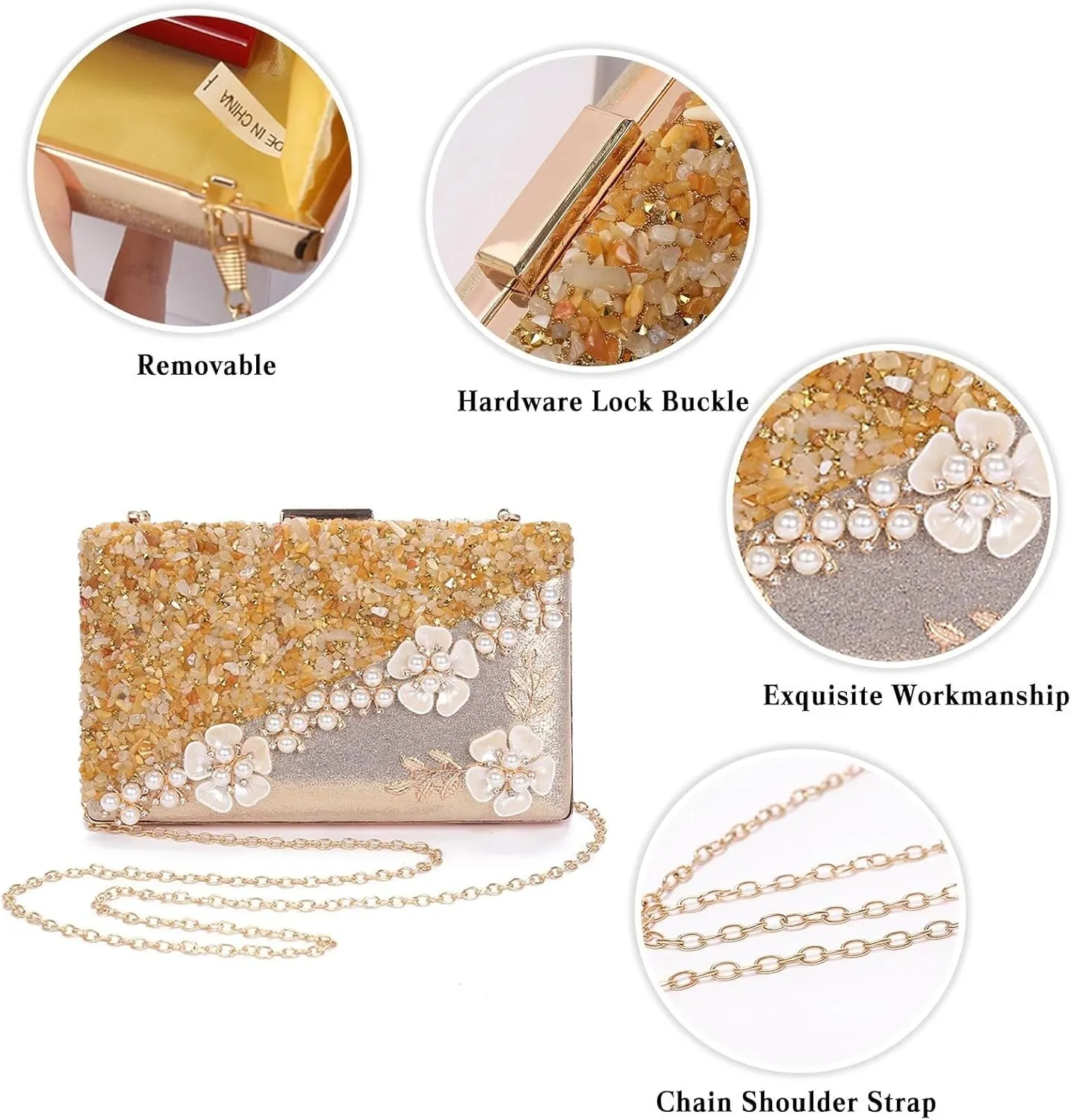 Bridal Wedding Purse Elegant Crossbody Women Evening Rhinestone Clutch Sparkly Crystal Handbag Pearl Beaded Shoulder