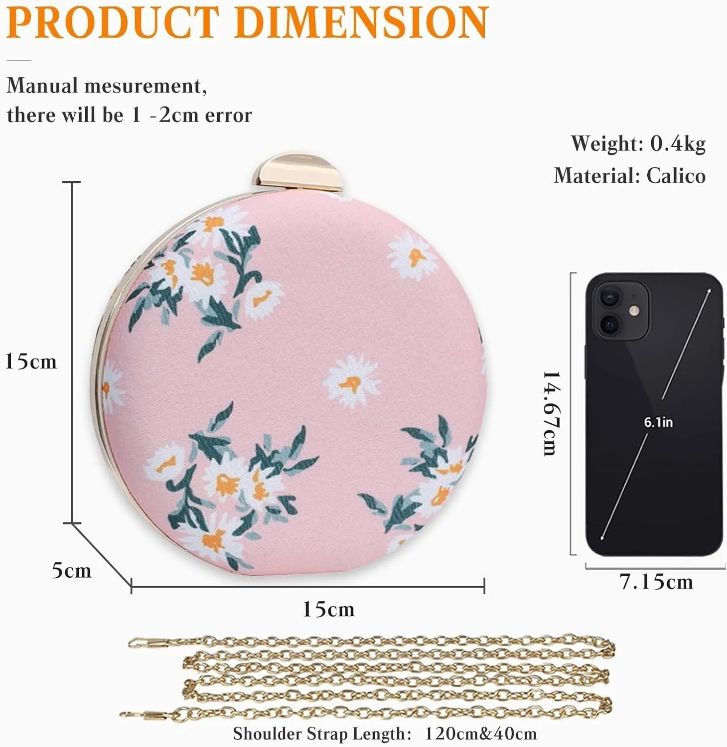 Bridal Wedding Purse Elegant Shoulder Vintage Handbag Ladies Crossbody Round Clutch Purses for Women Flower Evening