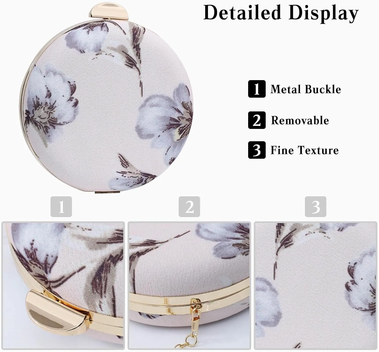 Bridal Wedding Purse Elegant Shoulder Vintage Handbag Ladies Crossbody Round Clutch Purses for Women Flower Evening