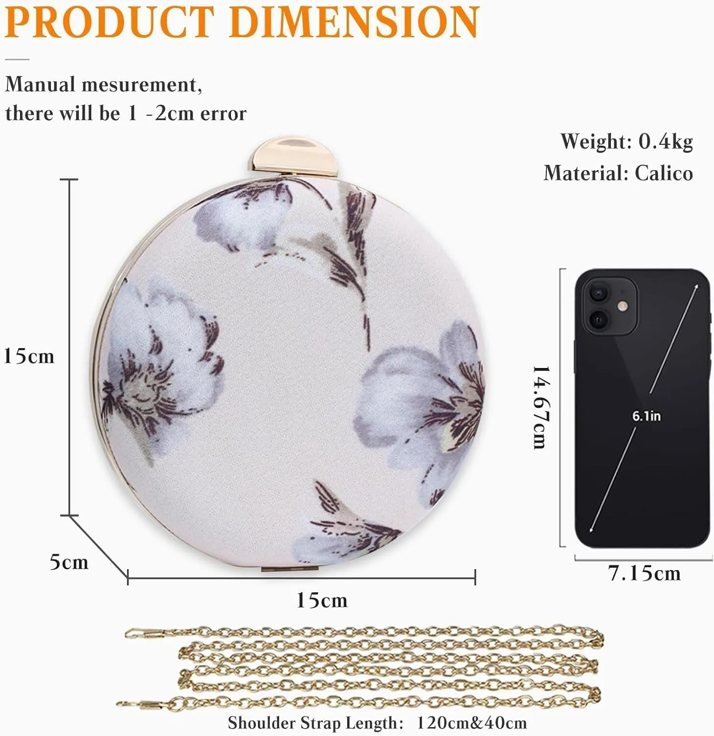 Bridal Wedding Purse Elegant Shoulder Vintage Handbag Ladies Crossbody Round Clutch Purses for Women Flower Evening