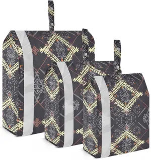 Brown Bohemian Tile Packing Cubes Set of 3, Lightweight Travel Luggage Organizers Foldable Bags for Easy Packing and Organization