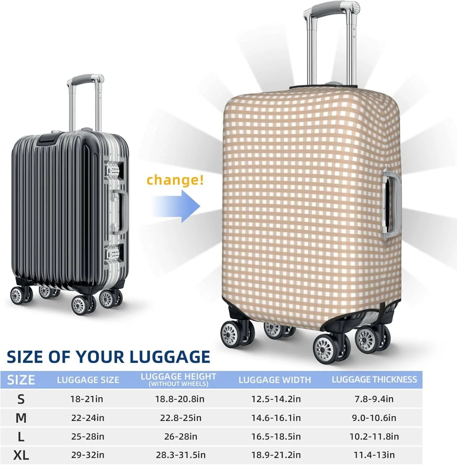 Brown Gingham Luggage Cover,Washable Suitcase Covers Fashion Luggage Covers,Anti-Scratch Suitcase Protector Cover