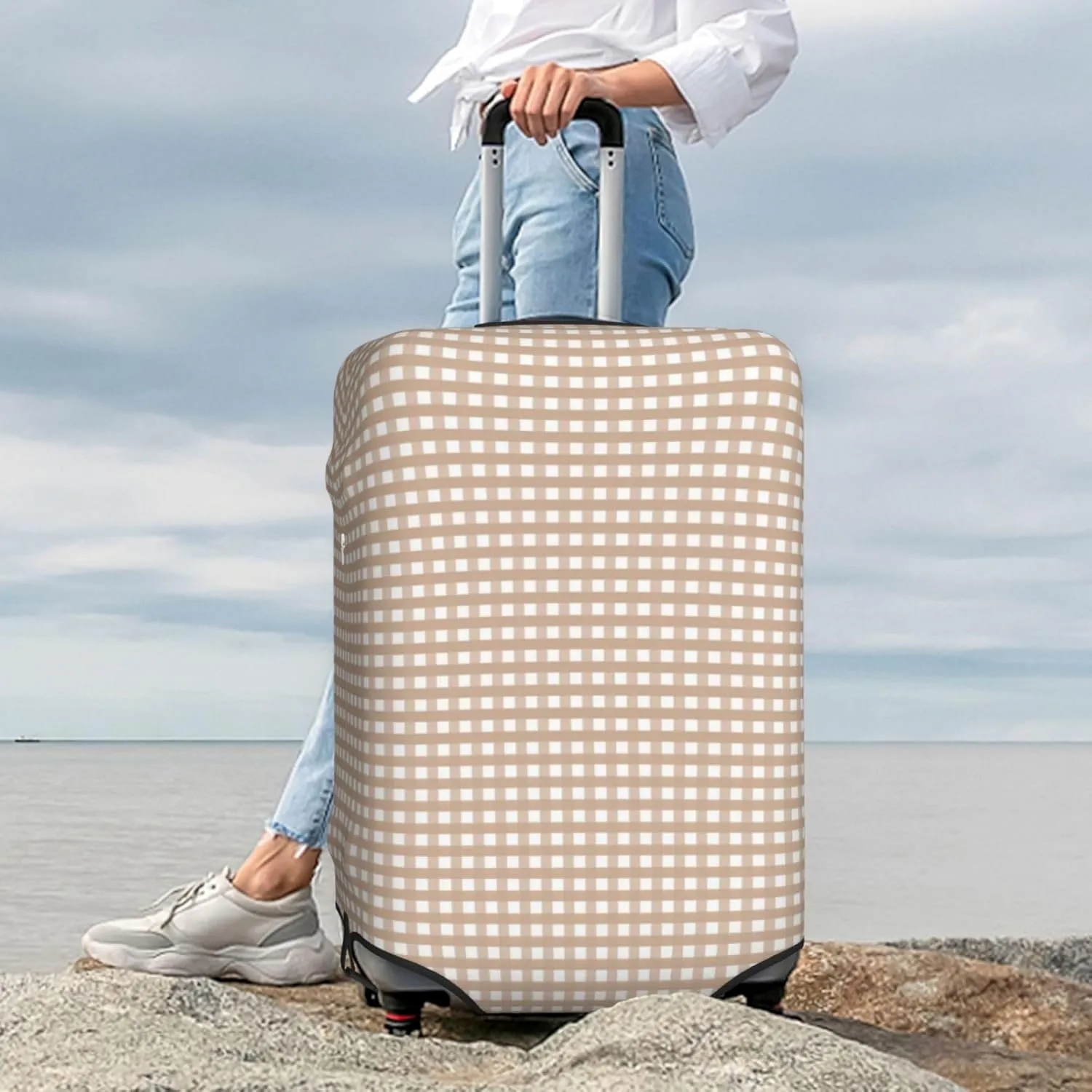 Brown Gingham Luggage Cover,Washable Suitcase Covers Fashion Luggage Covers,Anti-Scratch Suitcase Protector Cover