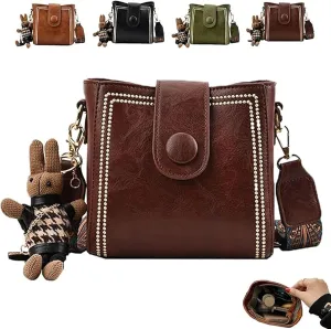 Bucket Bag, Women's Vintage Bunny Charm Bucket Bag, Adjustable Wider Shoulder Strap, Spacious Travel Tote