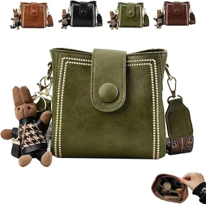 Bucket Bag, Women's Vintage Bunny Charm Bucket Bag, Adjustable Wider Shoulder Strap, Spacious Travel Tote