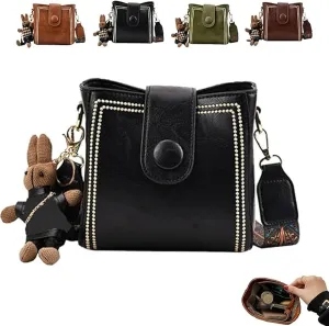 Bucket Bag, Women's Vintage Bunny Charm Bucket Bag, Adjustable Wider Shoulder Strap, Spacious Travel Tote
