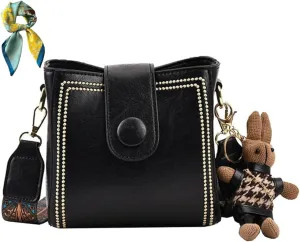 Bucket Bag,Women's Vintage Bunny Charm Bucket Bag,Convertible Shoulder Crossbody, Spacious Travel Tote