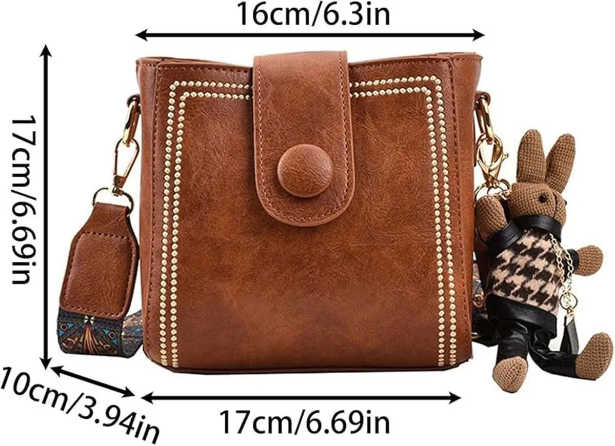 Bucket Bag,Women's Vintage Bunny Charm Bucket Bag,Convertible Shoulder Crossbody, Spacious Travel Tote