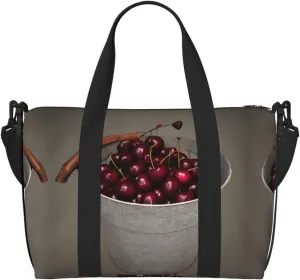 Bucket With Full Of Cherries Zippered Tote Bags For Women,Duffle Bag For Men,Spacious Travel Bag For Weekend Getaways