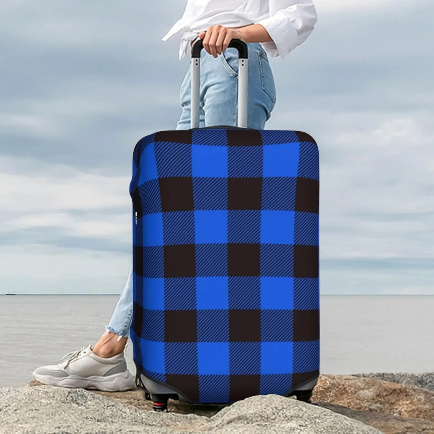 Buffalo Plaid Blue Black Luggage Cover,Washable Suitcase Covers Fashion Luggage Covers,Anti-Scratch Suitcase Protector Cover