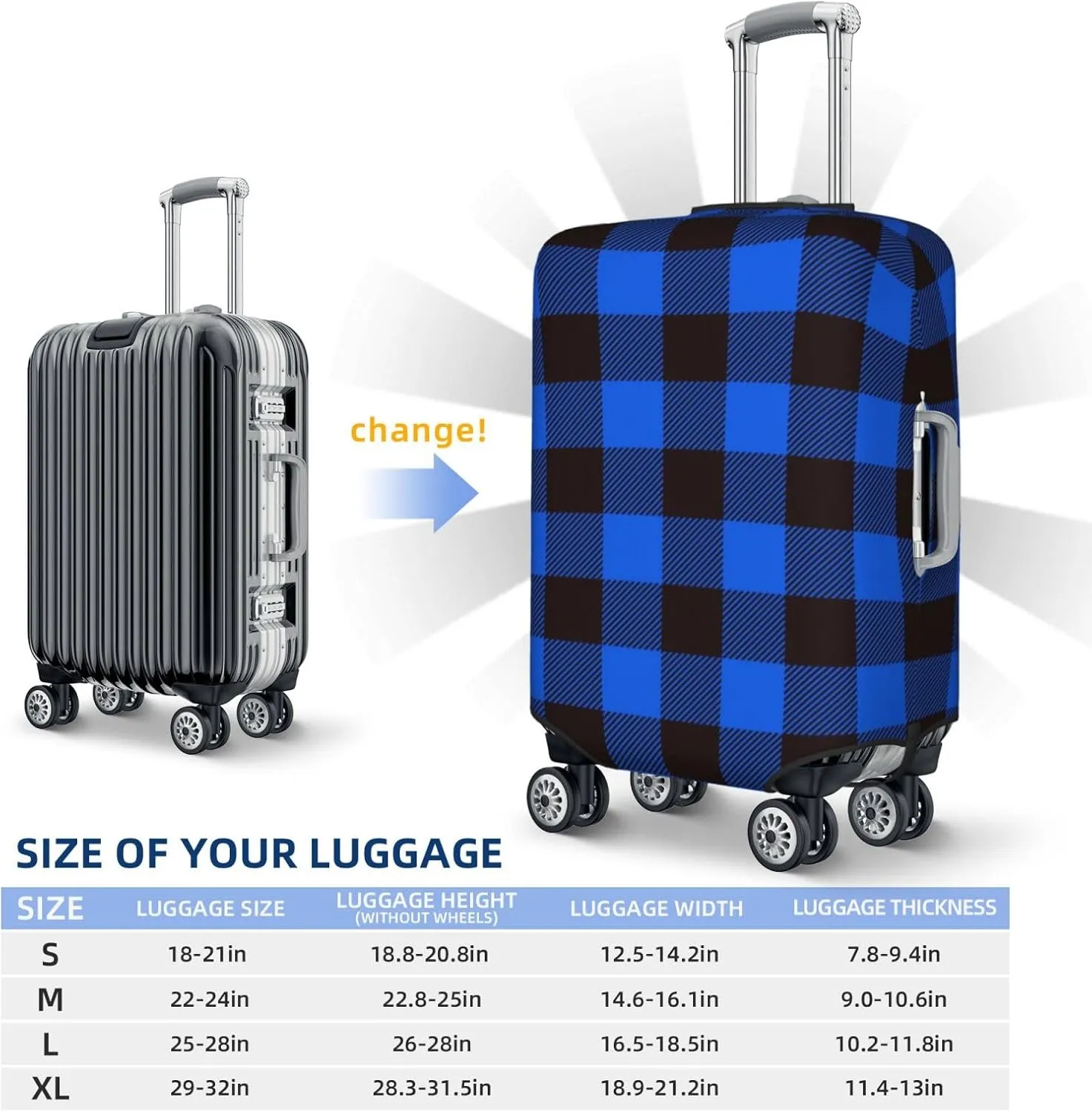 Buffalo Plaid Blue Black Luggage Cover,Washable Suitcase Covers Fashion Luggage Covers,Anti-Scratch Suitcase Protector Cover