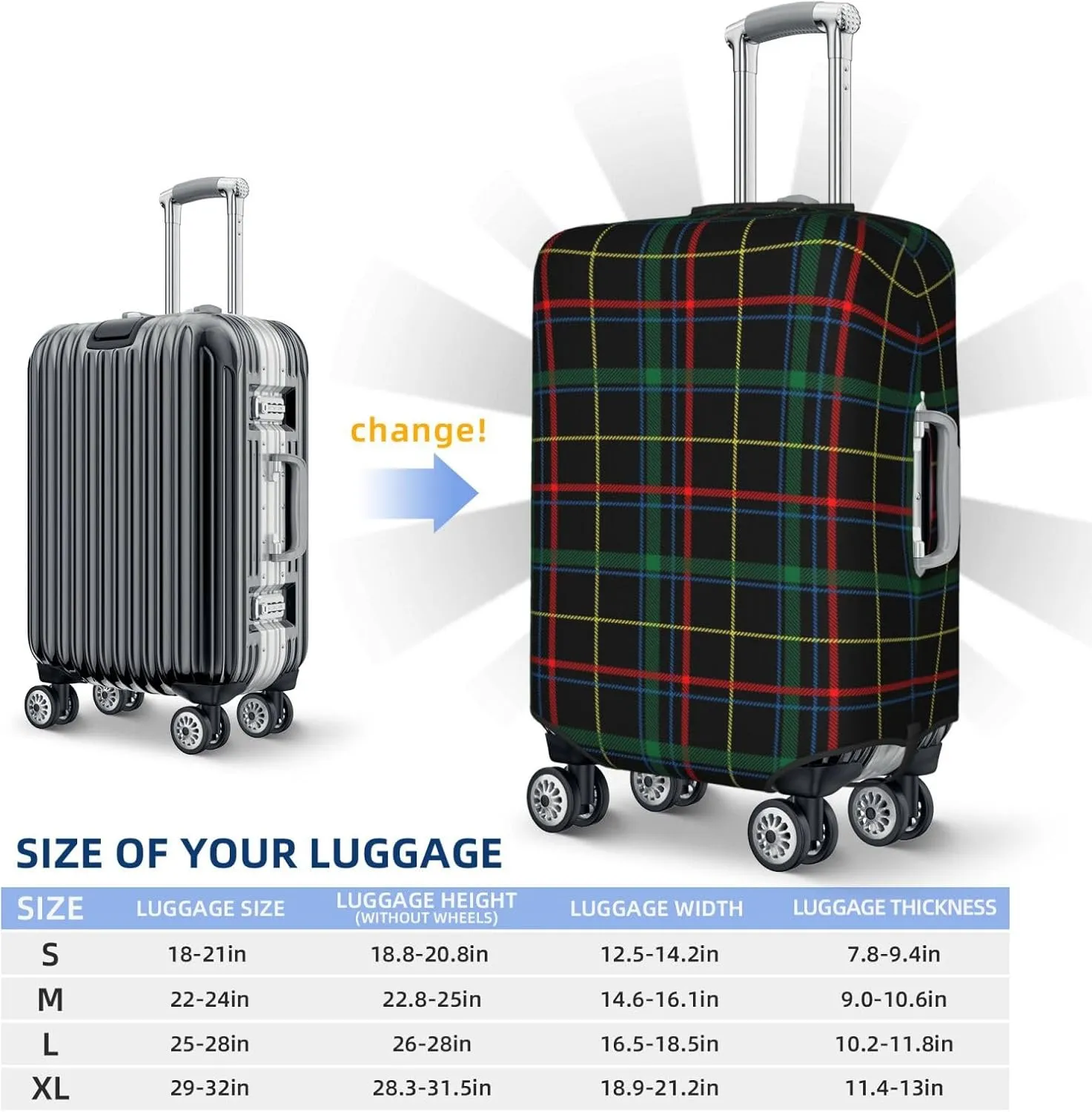 Buffalo Plaid Dark Green Luggage Cover,Washable Suitcase Covers Fashion Luggage Covers,Anti-Scratch Suitcase Protector Cover