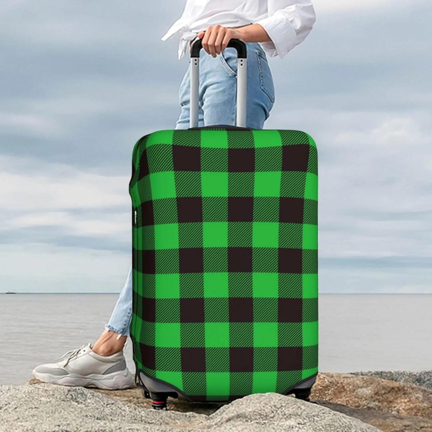 Buffalo Plaid Green Black Luggage Cover,Washable Suitcase Covers Fashion Luggage Covers,Anti-Scratch Suitcase Protector Cover