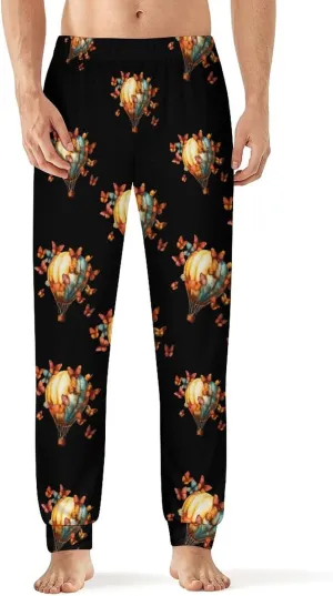 Butterfly Hot Air Balloon Warm Mens Pajama Pants Elastic Waist Lounge Sleep PJ Bottoms Lightweight Joggers
