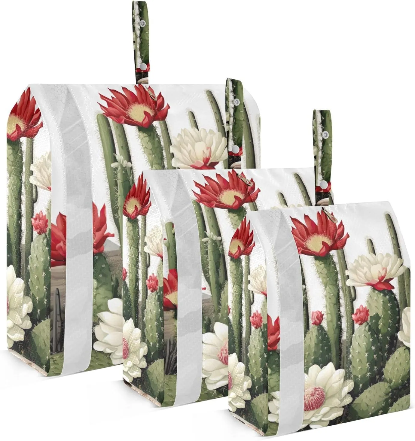 Cactus and Flowers Packing Cubes Set of 3, Lightweight Travel Luggage Organizers Foldable Bags for Easy Packing and Organization