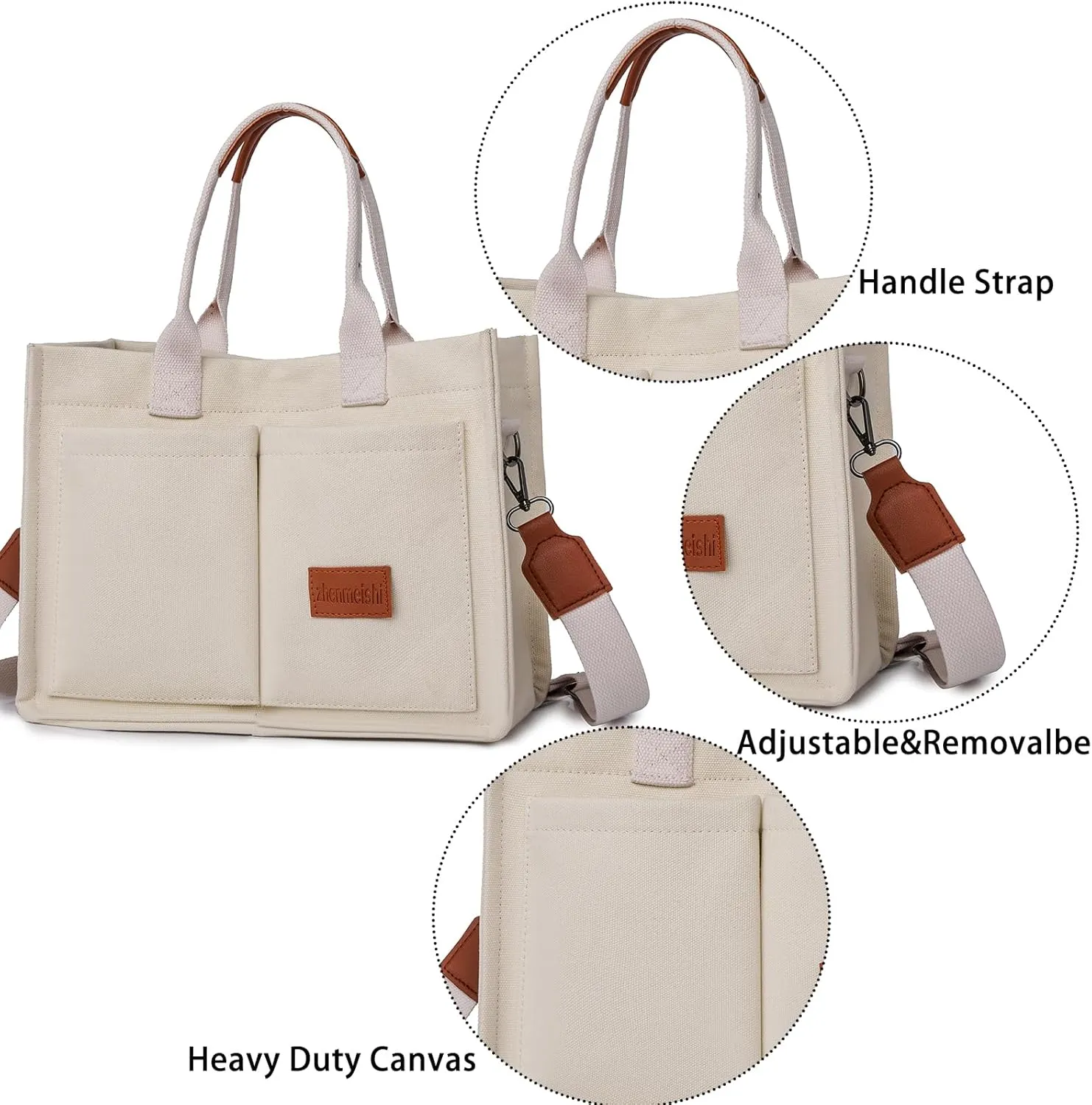 Canvas Tote Bag for Women/Men,Multi Pockets Travel Tote Laptop Bag Roomy Shoulder Handbag for Travel,Work,Office