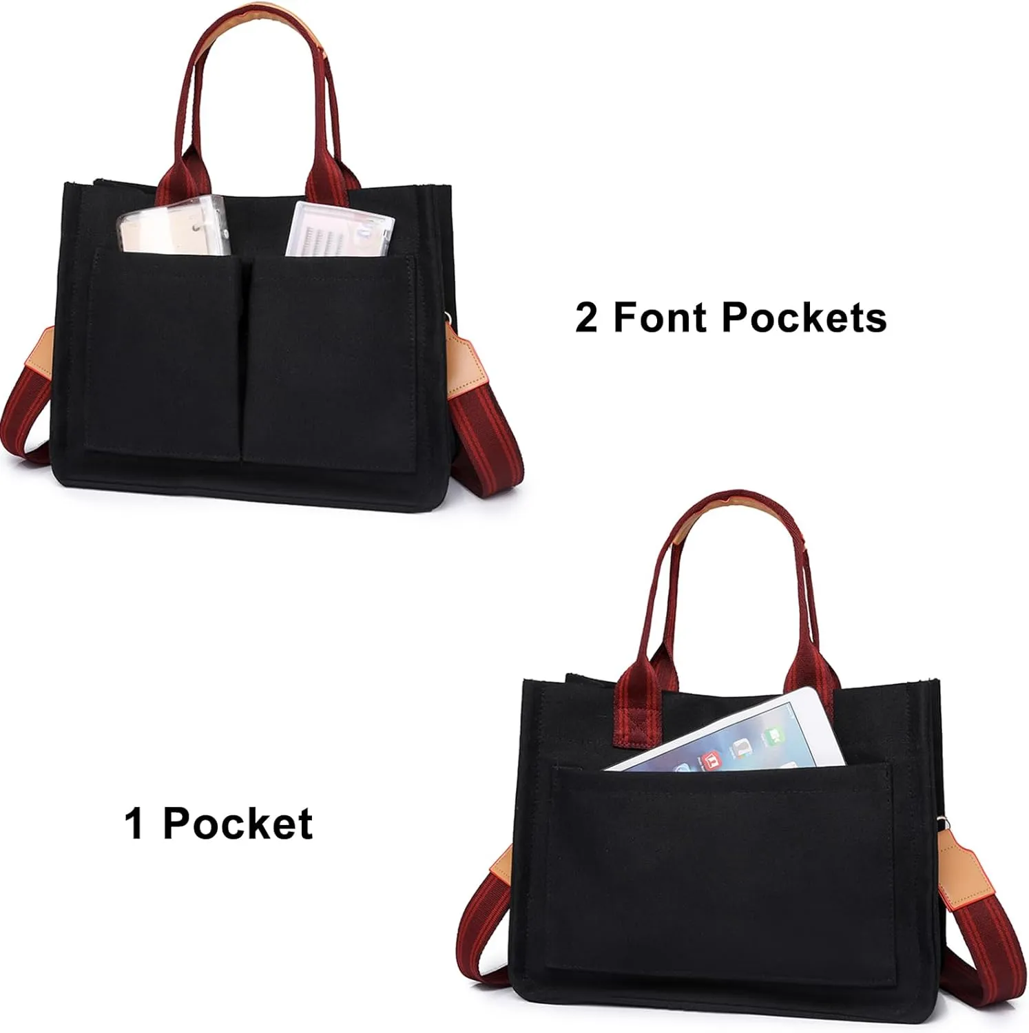 Canvas Tote Bag for Women/Men,Multi Pockets Travel Tote Laptop Bag Roomy Shoulder Handbag for Travel,Work,Office