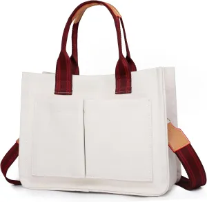 Canvas Tote Bag for Women/Men,Multi Pockets Travel Tote Laptop Bag Roomy Shoulder Handbag for Travel,Work,Office