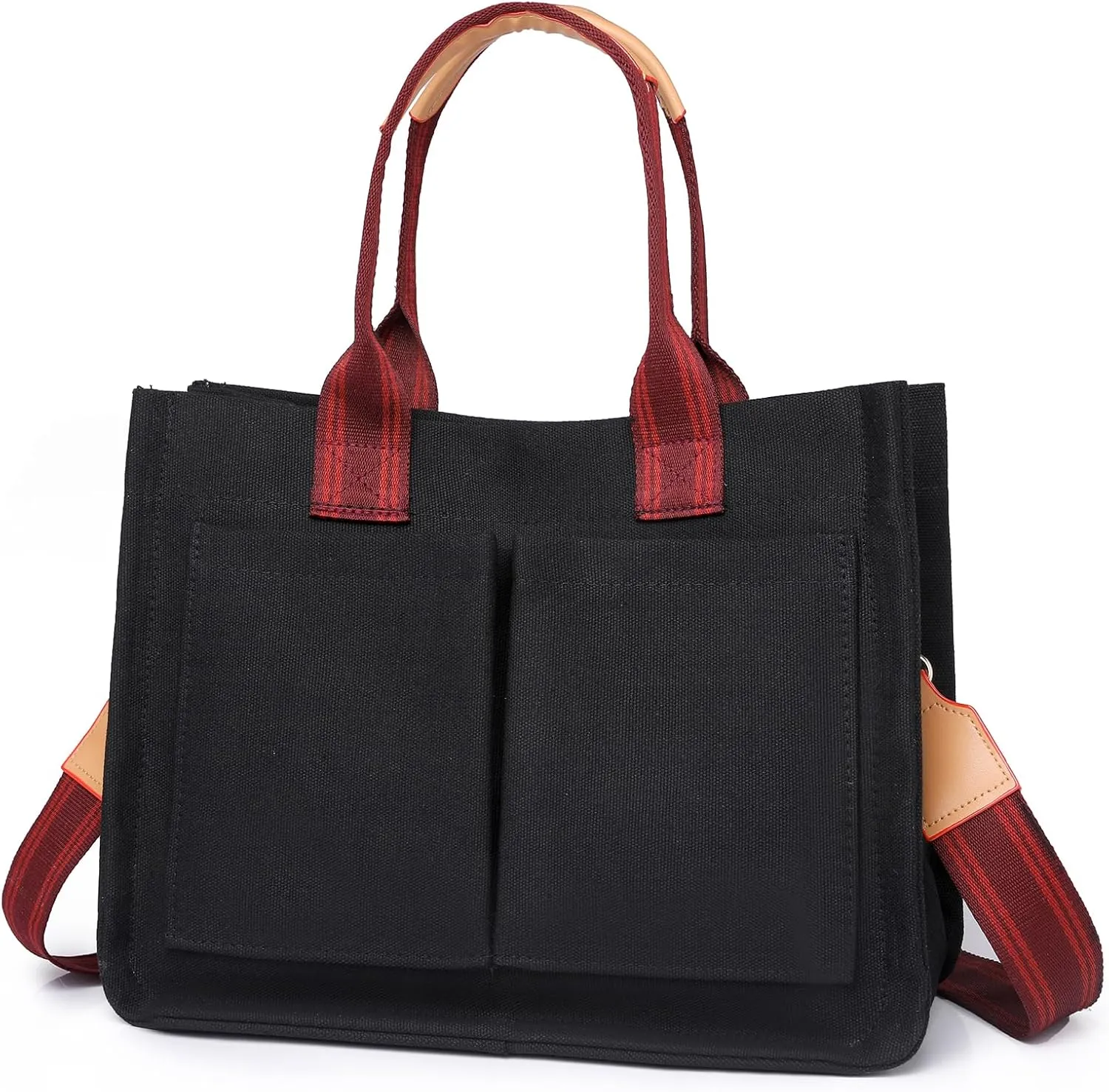 Canvas Tote Bag for Women/Men,Multi Pockets Travel Tote Laptop Bag Roomy Shoulder Handbag for Travel,Work,Office
