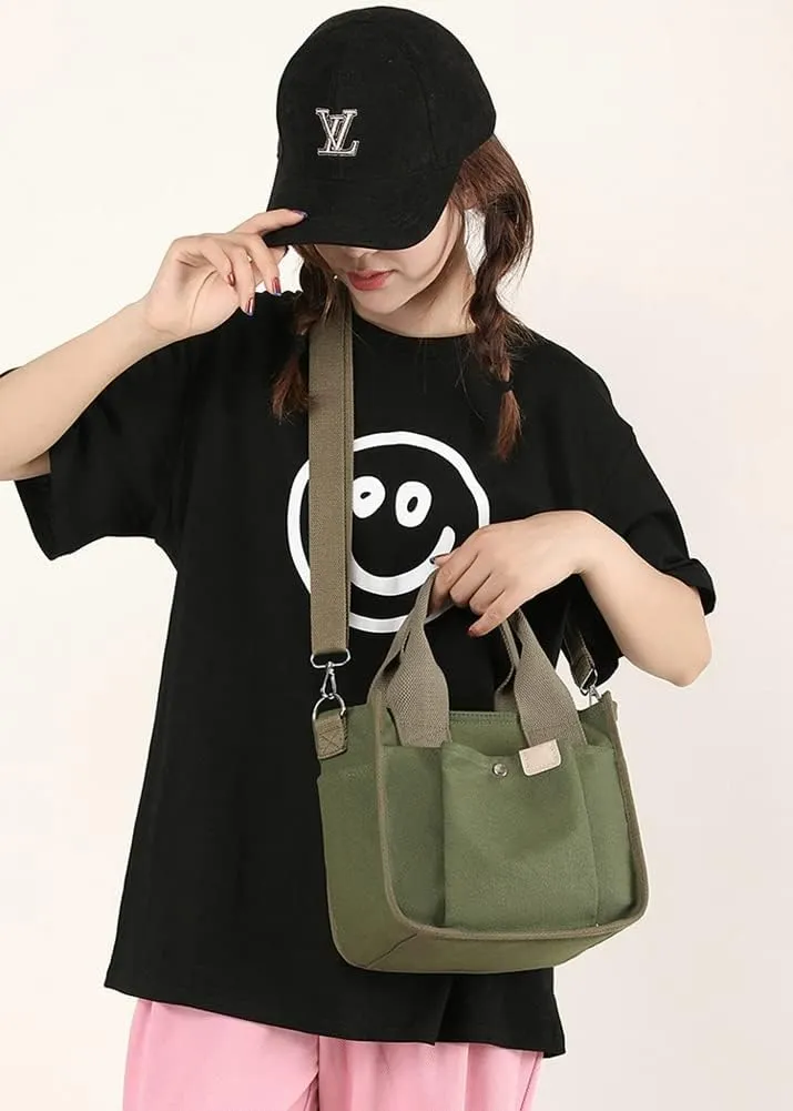 Canvas Tote Bags for Women Small Canvas Crossbody Bag Satchel Purses Multi-pocket Handbags Casual Work Bags 2023