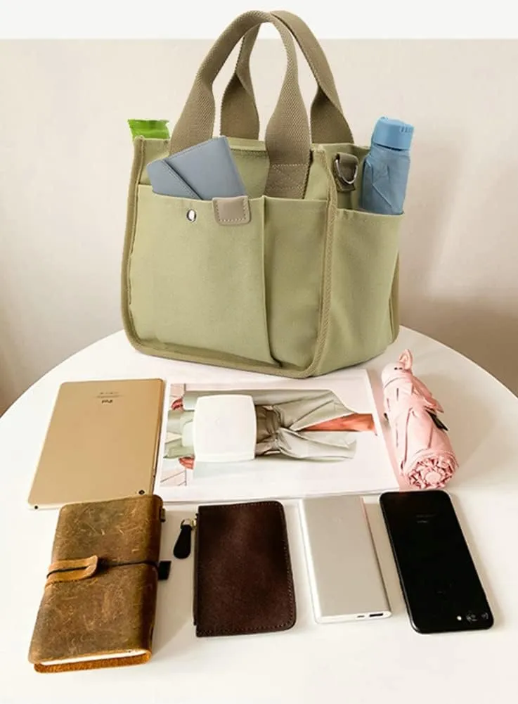 Canvas Tote Bags for Women Small Canvas Crossbody Bag Satchel Purses Multi-pocket Handbags Casual Work Bags 2023