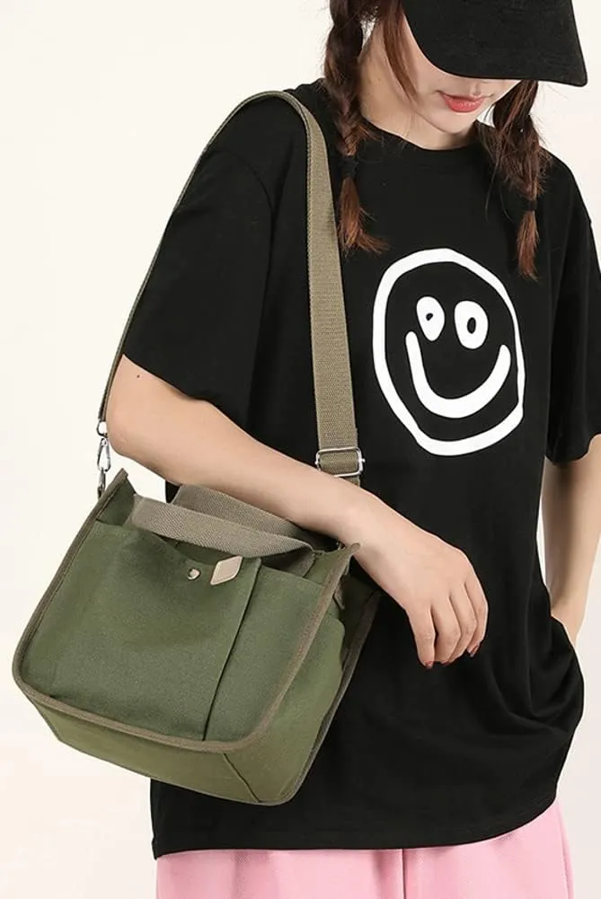 Canvas Tote Bags for Women Small Canvas Crossbody Bag Satchel Purses Multi-pocket Handbags Casual Work Bags 2023