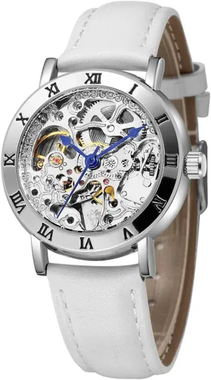 Carlien Women's Steampunk Automatic Mechanical Watch Skeleton Dial Leather Dress Wrist-Watch