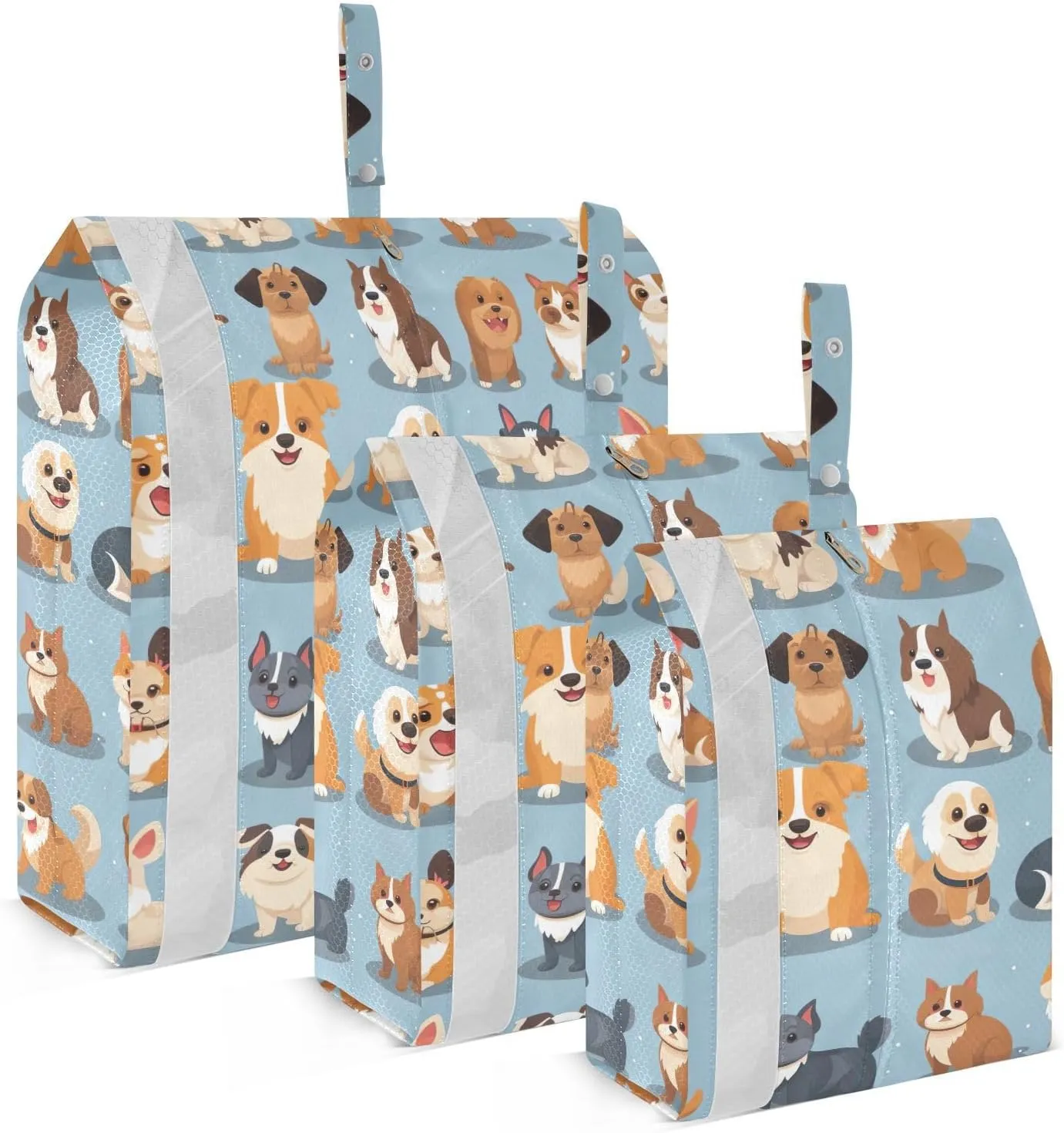 Cartoon Dogs Blue Packing Cubes for Travel 3 Set Travel Organizer Bags Luggage Bags for Packing Compression