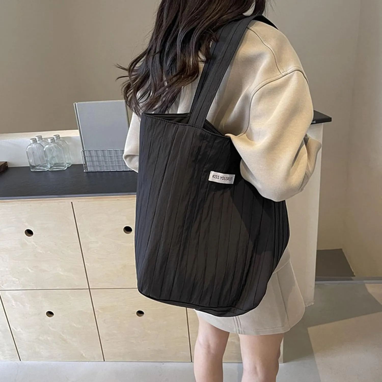 Casual Korean Bucket Bag for Women Spacious Single Shoulder Bags Large Handbag Underarm Purse Fashion Accessory