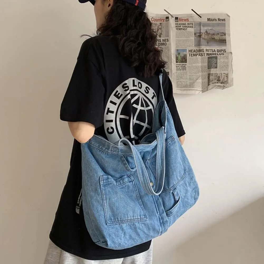 Casual Lightweight Handbag for Work Travel Shoulder for Women Denim Crossbody Hobo