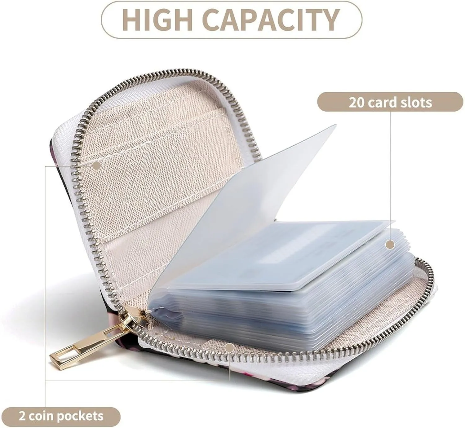 Cherry Blossom Pink Black Portable And Compact Leather Card Bag