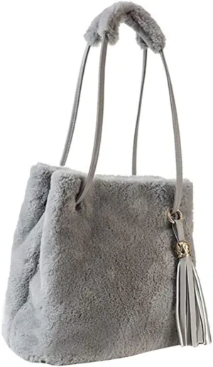 Chic Plush Bucket Bag for Women Versatile Single Shoulder Fashion Tote Lightweight Fluffy Storage Pouch for Daily Use Parties Shopping