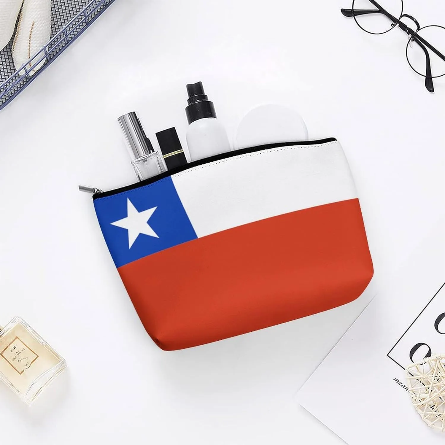 Chile Flag Travel Cosmetic Bag Lightweight Makeup Organizer for Women
