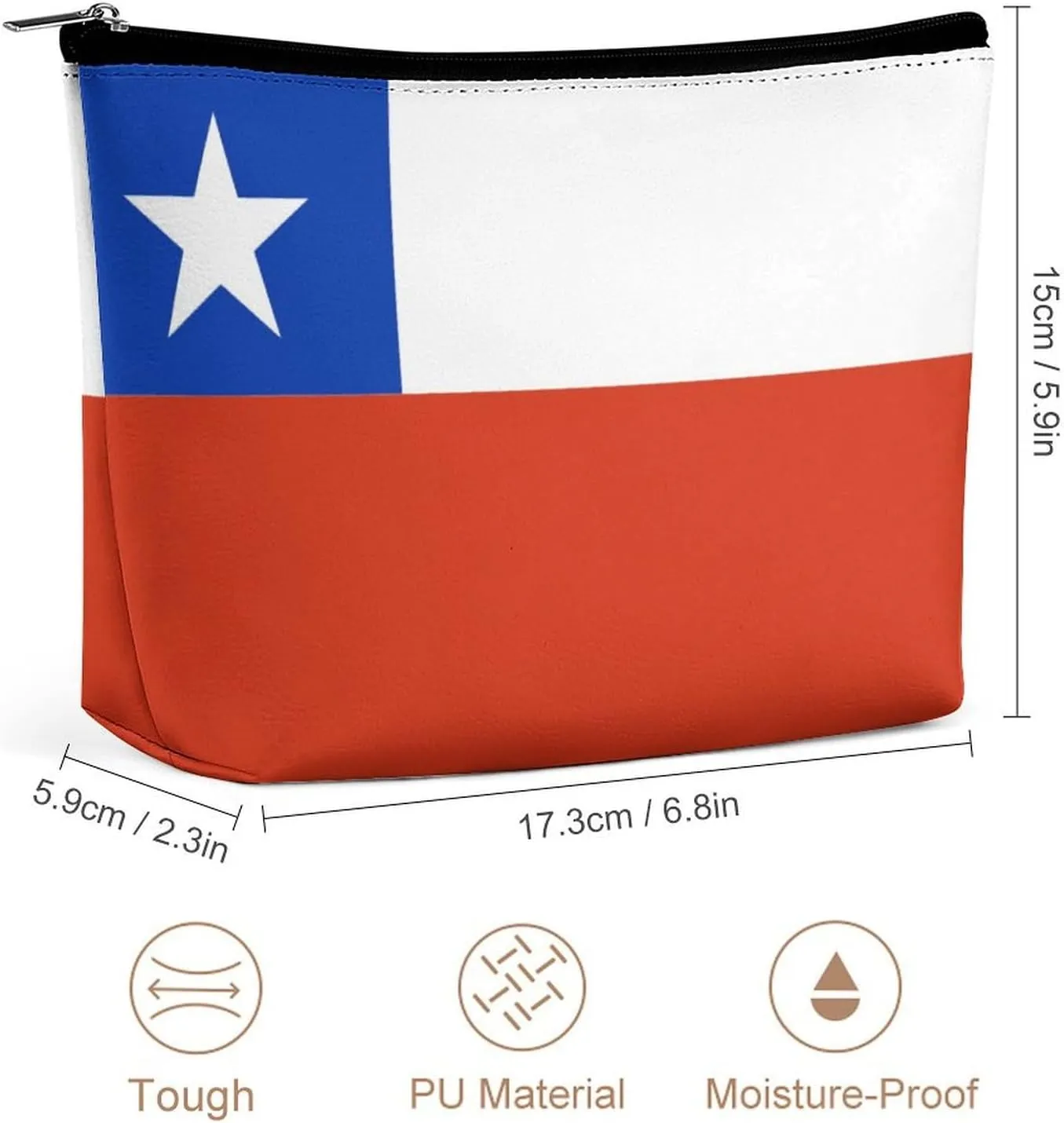 Chile Flag Travel Cosmetic Bag Lightweight Makeup Organizer for Women