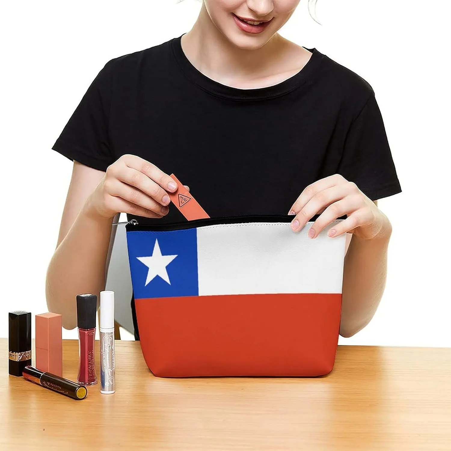 Chile Flag Travel Cosmetic Bag Lightweight Makeup Organizer for Women