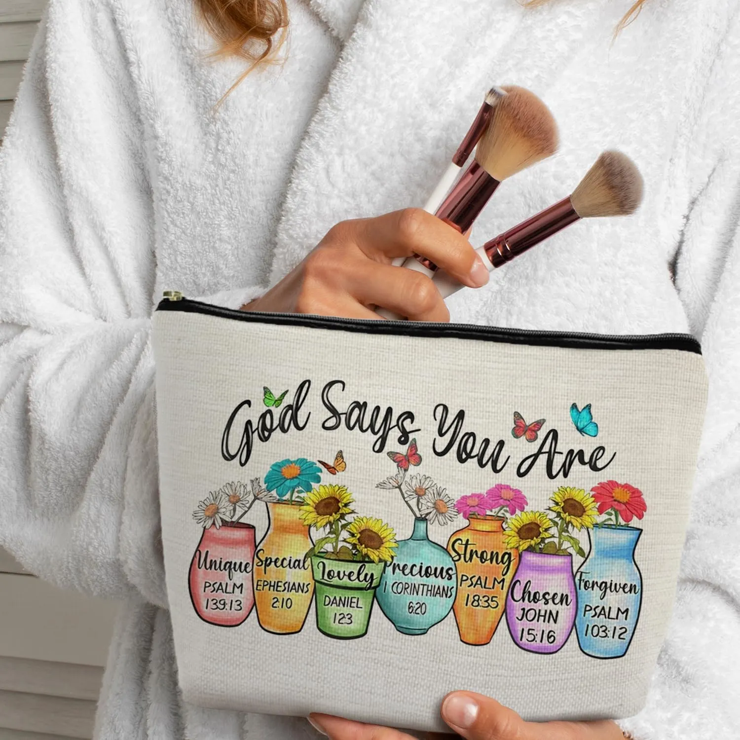 Christian Bible Verse Inspirational Affirmations God Says You are Makeup Bag, Christian Gifts for Women, Scripture Cosmetic Bag