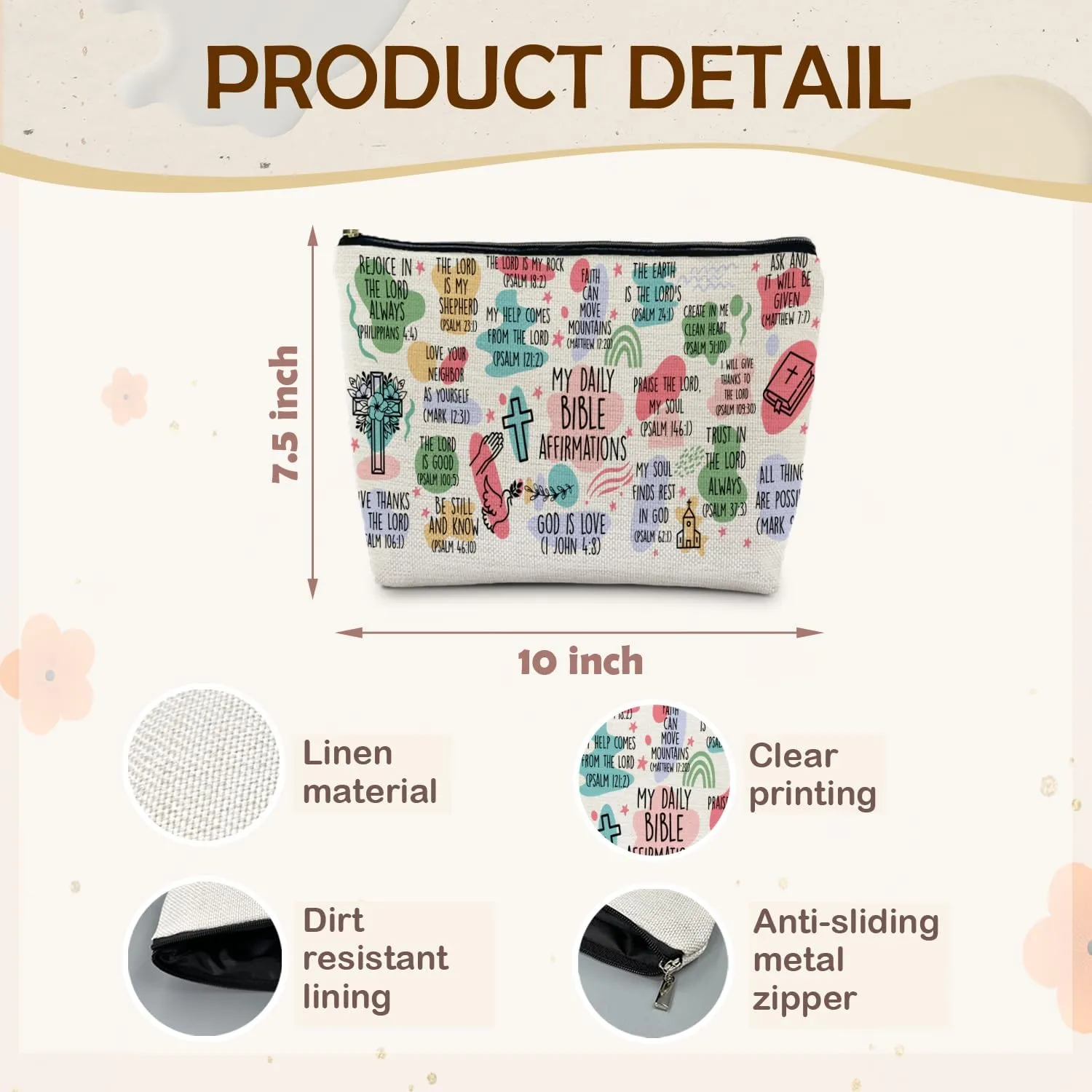 Christian Makeup Bag, Inspirational Christian Gifts for Women, Bible Verse Gifts, Bible Verse Scripture Cosmetic Bag, Gifts for Christian Women, My Bible Daily Affirmations Makeup Pouch