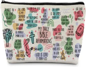 Christian Makeup Bag, Inspirational Christian Gifts for Women, Bible Verse Gifts, Bible Verse Scripture Cosmetic Bag, Gifts for Christian Women, My Bible Daily Affirmations Makeup Pouch