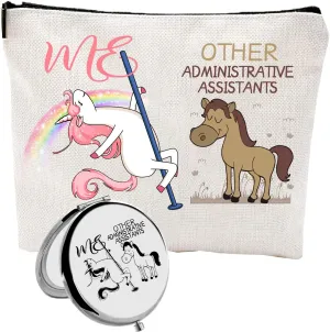 Christmas Gifts for Admin Assistants,Admin Assistants Zipper Makeup Bag Cosmetic Pouch,Assistants Canvas Travel Toiletry Pouch,Admin Assistants Compact Mirror,Administrative Assistants Gift