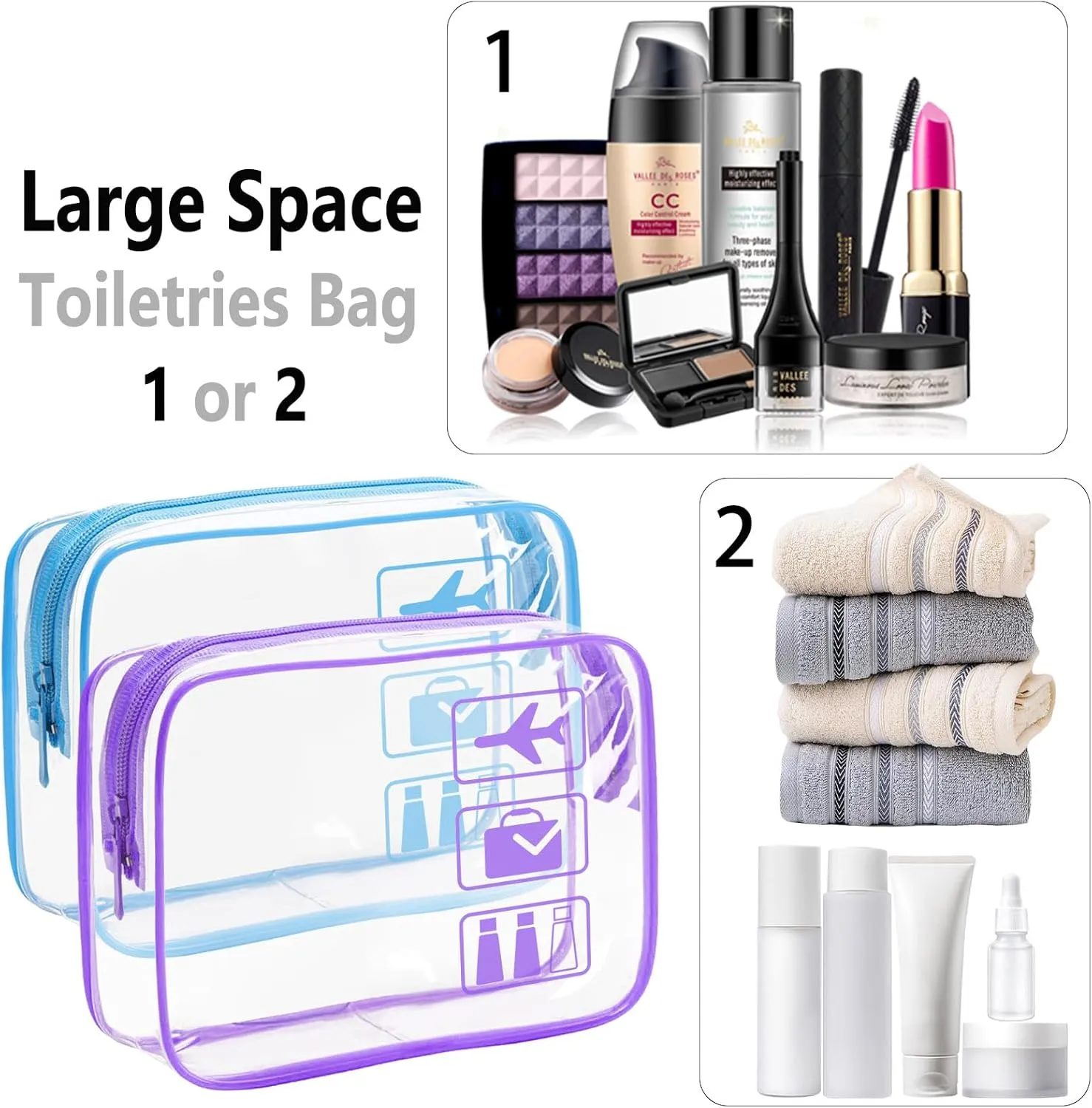 Clear Makeup Bags Toiletry bags Quart Size Travel Bag,TSA Approved Toiletry Bag 6Pcs- Clear Travel Bags for Toiletries, Carry on Airport Airline Compliant-Bag,6 Packs