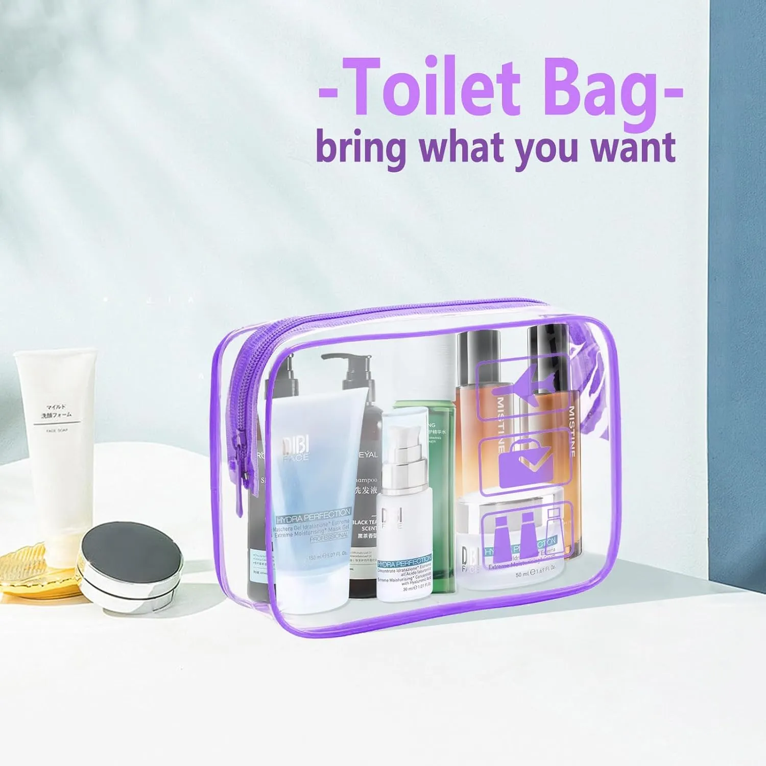 Clear Makeup Bags Toiletry bags Quart Size Travel Bag,TSA Approved Toiletry Bag 6Pcs- Clear Travel Bags for Toiletries, Carry on Airport Airline Compliant-Bag,6 Packs