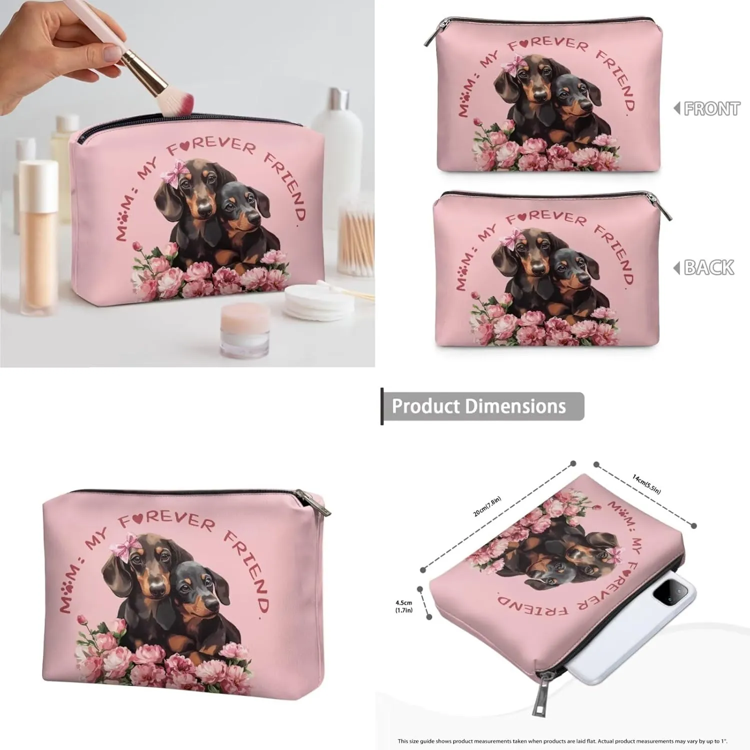 COEQINE Travel Makeup Bag Set Of 3 for Women Cute Dachshund Dog Print Leather Elegant Roomy Makeup Bags,lipstick pouch for Women,Travel Waterproof Toiletry Bag Accessories for Mom Birthday
