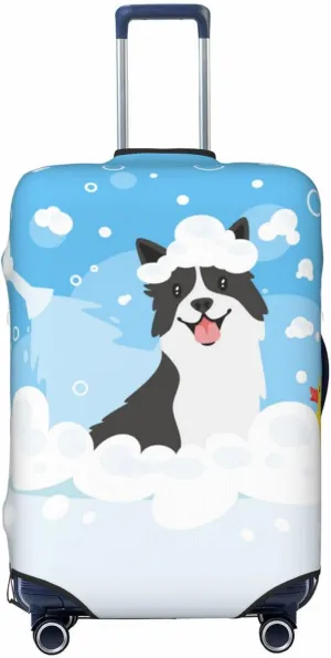 Collie In Bathtub Luggage Cover,Washable Suitcase Covers Fashion Luggage Covers,Anti-Scratch Suitcase Protector Cover