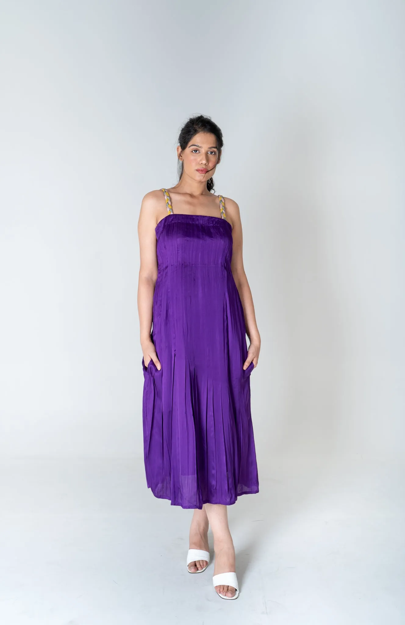 Color-Blocked Braided Sleeveless Purple Maxi Dress