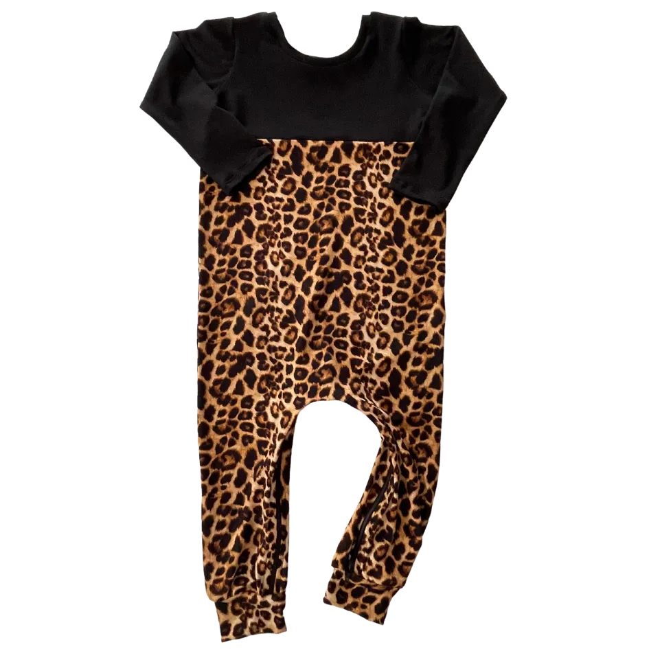 Color-blocked Cheetah Zip Romper
