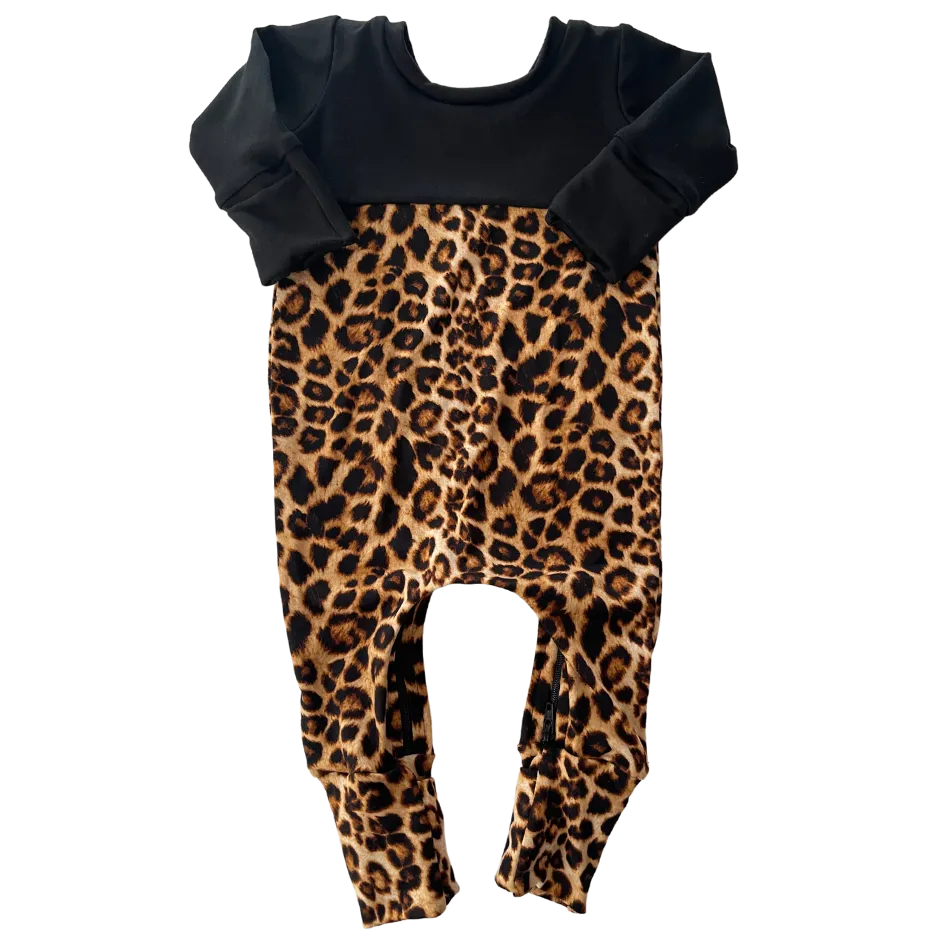 Color-blocked Cheetah Zip Romper