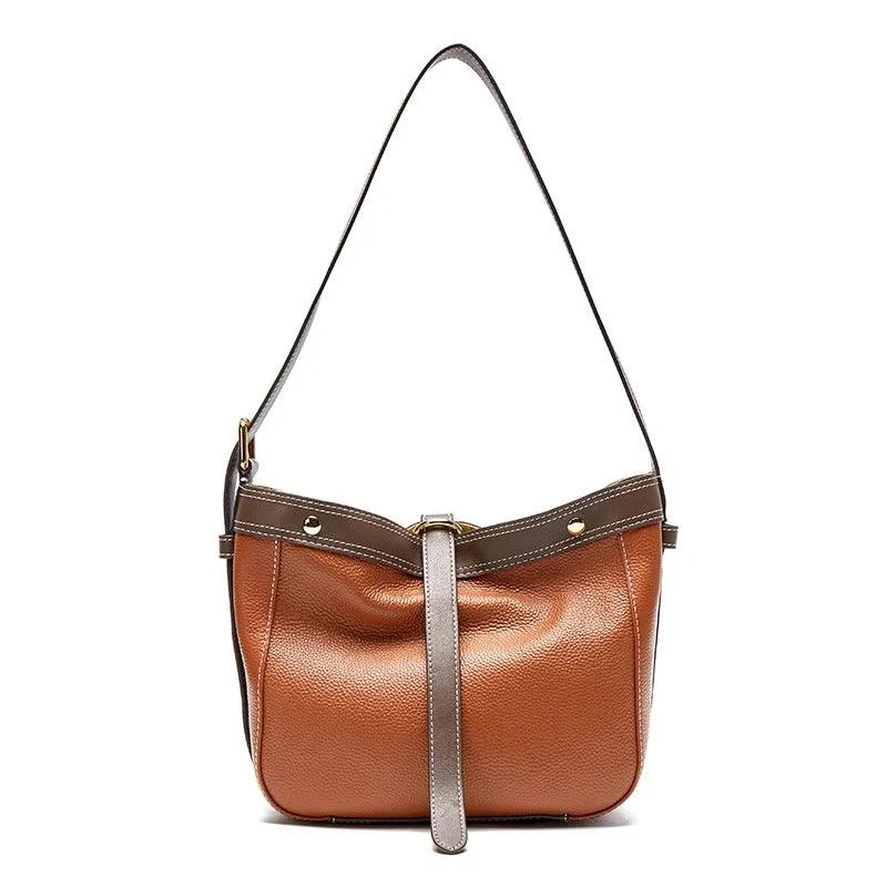 Color-blocked Underarms Soft Top Layer Cowhide One-shoulder Diagonal Bag