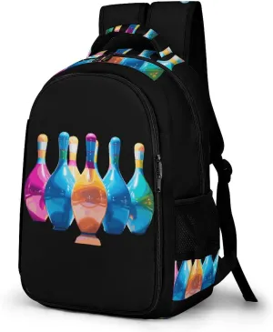 Colorful Bowling Pins Backpack Laptop Bag Casual Daypack Lightweight Travel Bag Work Business Backpack for Adult