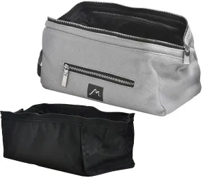 Compact Canvas Dopp Bag with Removable Nylon Liner Minimalist Toiletry Kit for Bathroom Supplies, Cosmetics and Makeup | Vegan Leather Handle