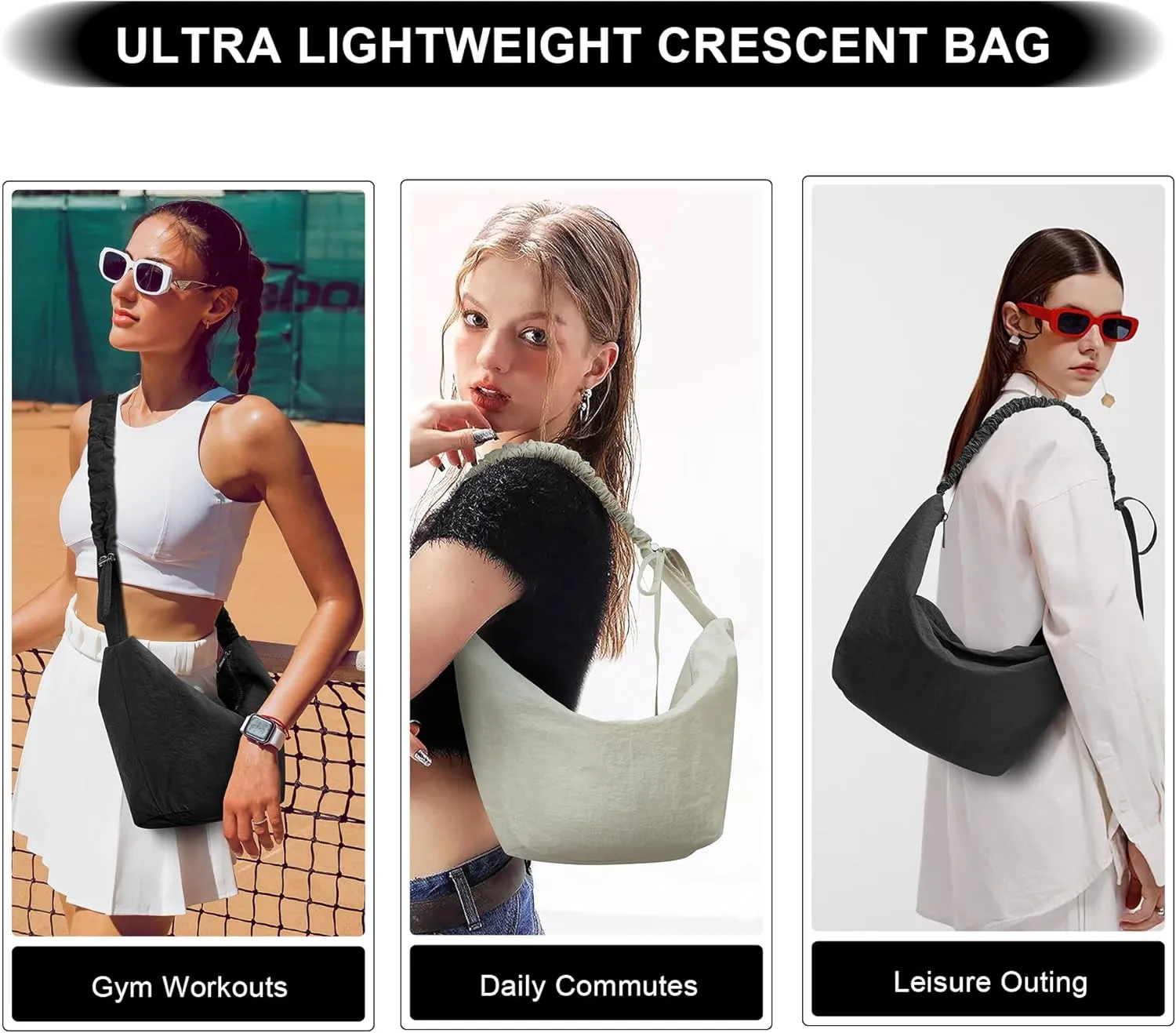 CORALDAISY Crescent Bag Hobo Crossbody Bags for Women Tote Handbag Ruched Shoulder Bag Lightweight Casual Sling Bag